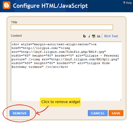Blogger remove widget button